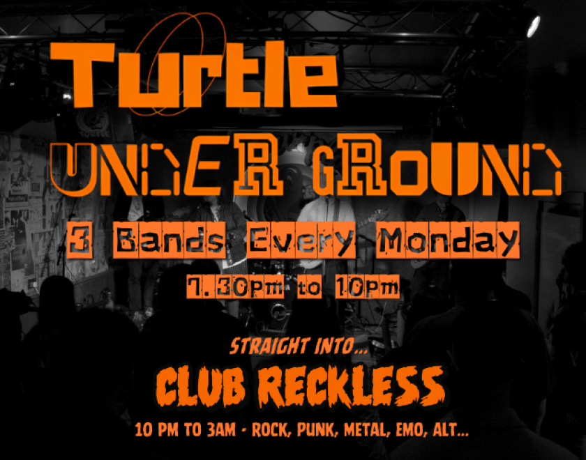 Every Monday Night - TURTLE UNDERGROUND  The Purple Turtle in Reading UK is a long standing supporter of grass roots music in Reading and the UK. Showcasing bands from the UK, Europe and from around the world.  Genres include rock, punk, shoegaze, psychedelic, indie rock, metal, hard rock and more.  Check The Turtle Facebook or Instagram pages for weekly lineups.  FREE ENTRY // 18+