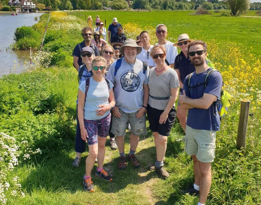 Group of walkers in a field