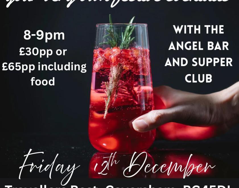 Red Cocktail, surrounded by writing, including the time and price