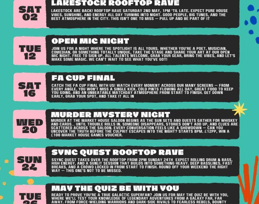 Events coming up at Market House Poster