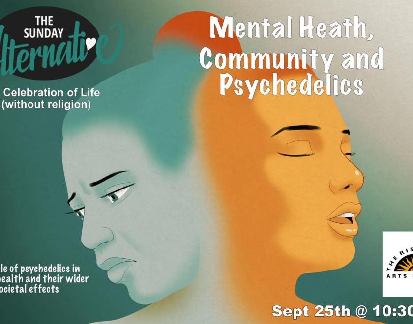 A women's face mirrored with one side appearing depressed and the other happy