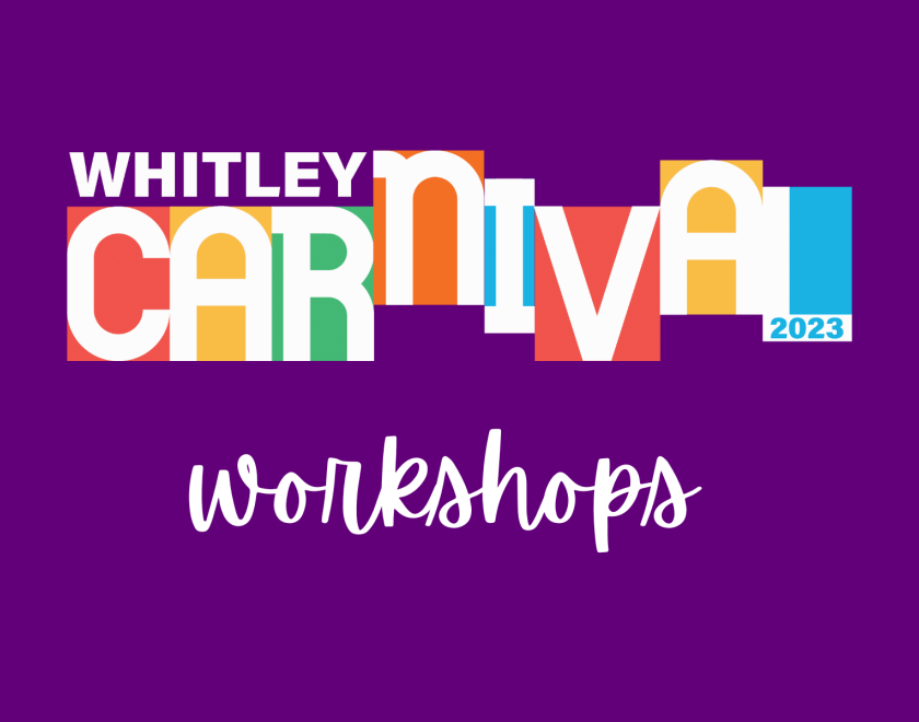 Whitley Carnival workshops logo on purple background
