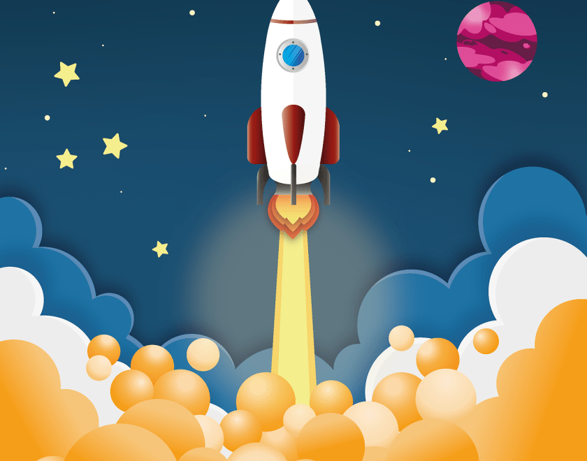Image of a rocket soaring across the heavens with a wording 'Reading Loves Reading'.