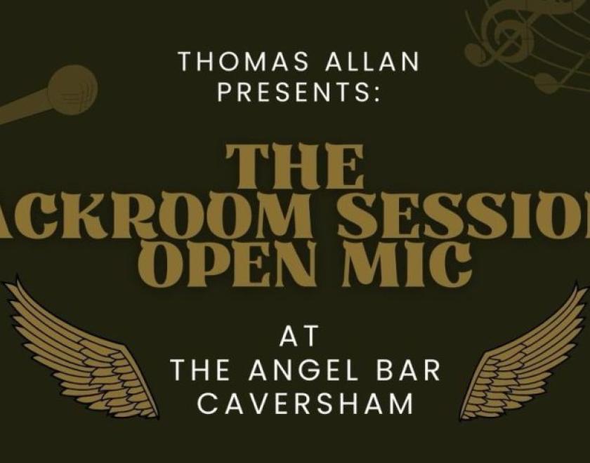 The Backroom Sessions Open Mic against a green background