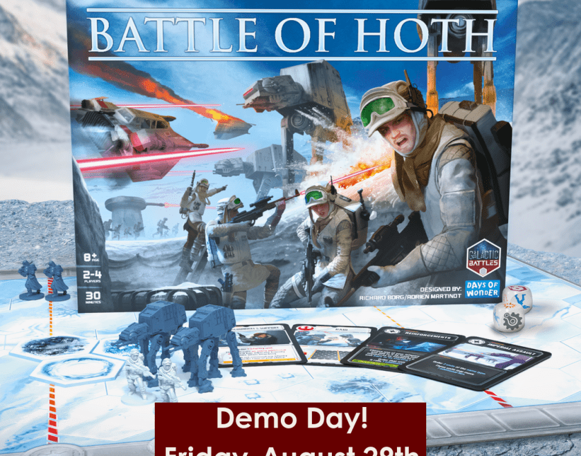 battle for hoth game box with text mentioning the demo day details