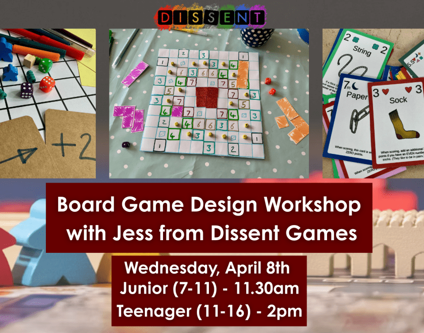 board game design workshops with jess from dissent games