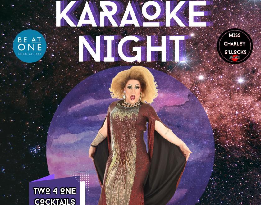 Poster for Karaoke with Miss Charley O'llocks featuring a drag queen in full costume