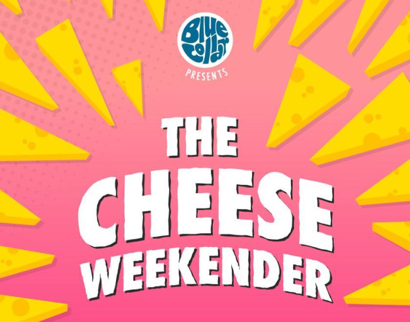 Logo for Cheese Weekender 2026 surrounded by images of cheese wedges