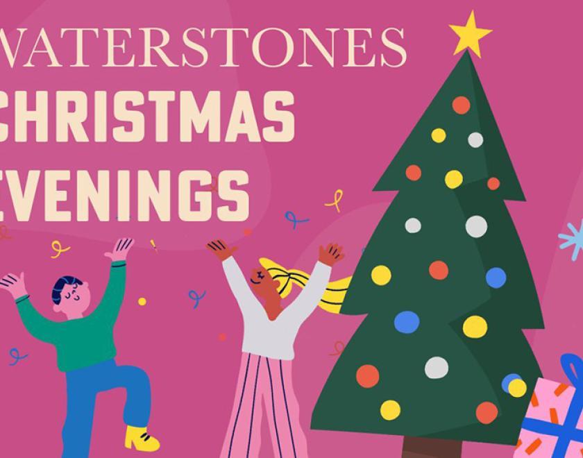 cartoon image of people dancing around a Christmas Tree