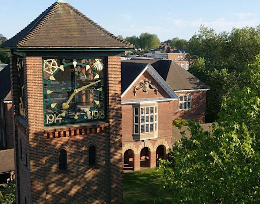 The memorial clock tower on the University of Reading London Road campus
