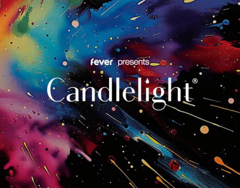 The words "fever presents Candlelight" against a backdrop of a multi-coloured paint splatter