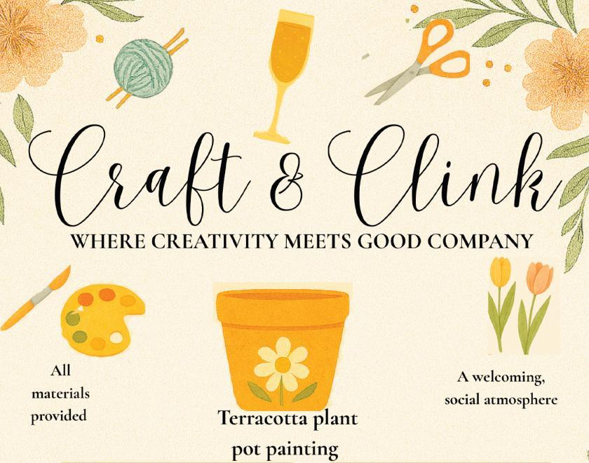 Poster for Craft & Clink with artistic images of flowers and plant pots