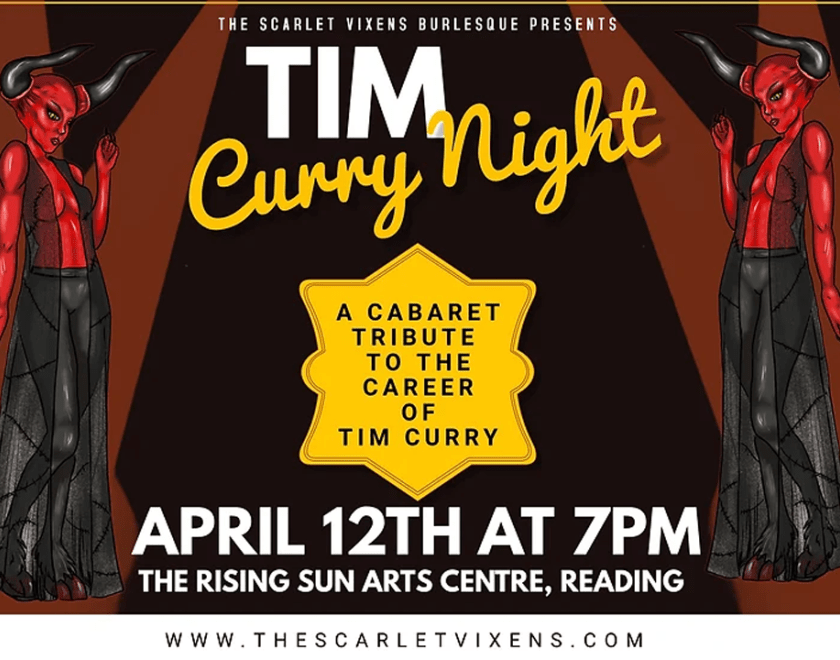 Poster featuring drawn images of female burlesque performers dressed as Tim Curry characters Frank N Furter and The Darkness