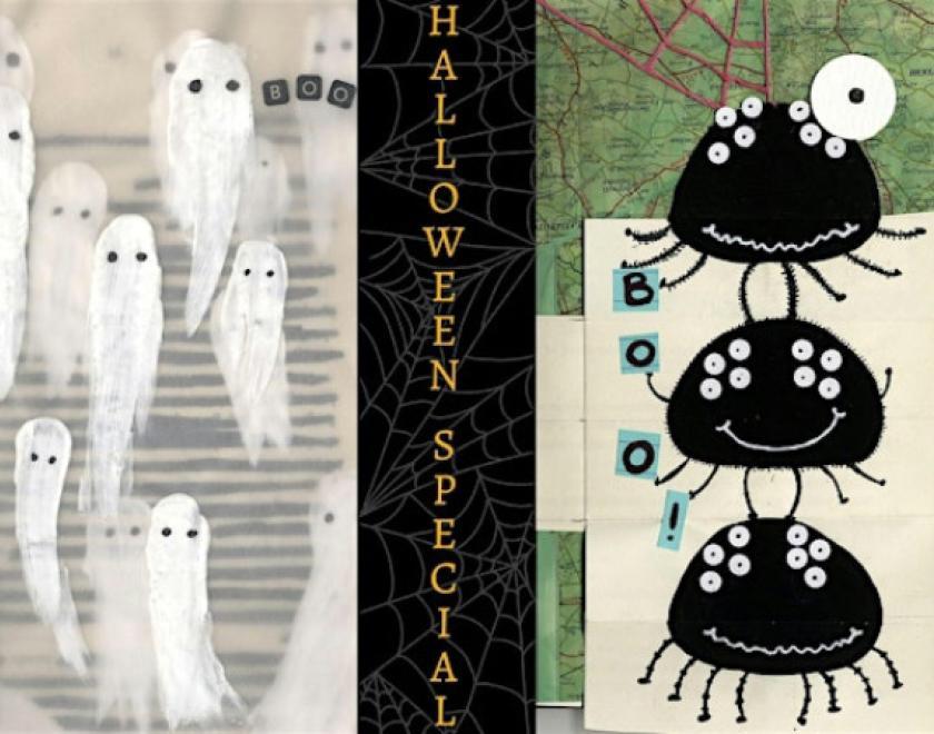 Various images of halloween-themed doodle artwork