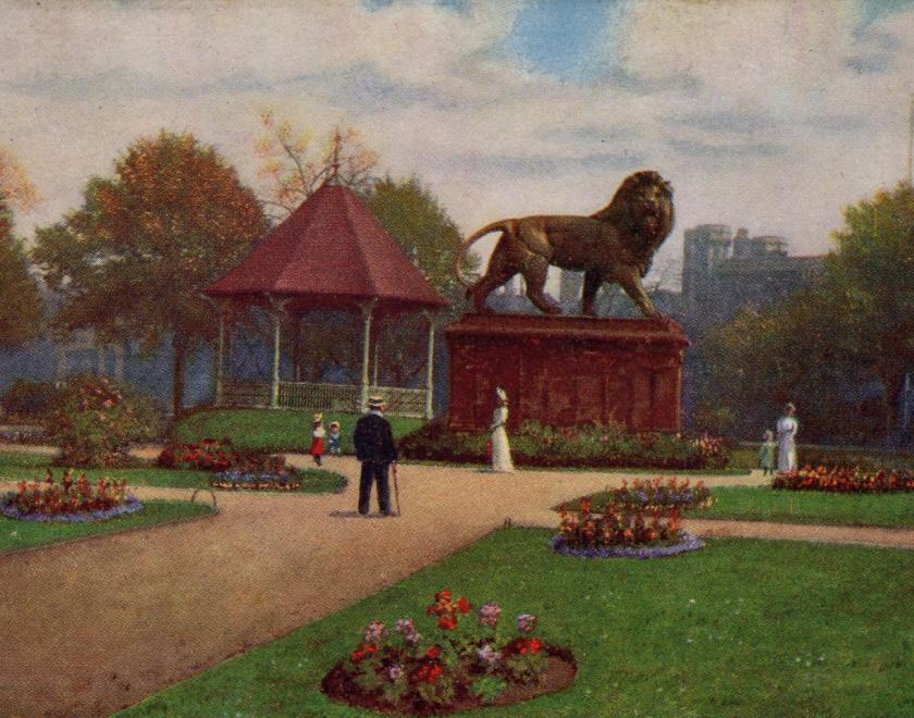 Forbury Gardens with the lion in 1908
