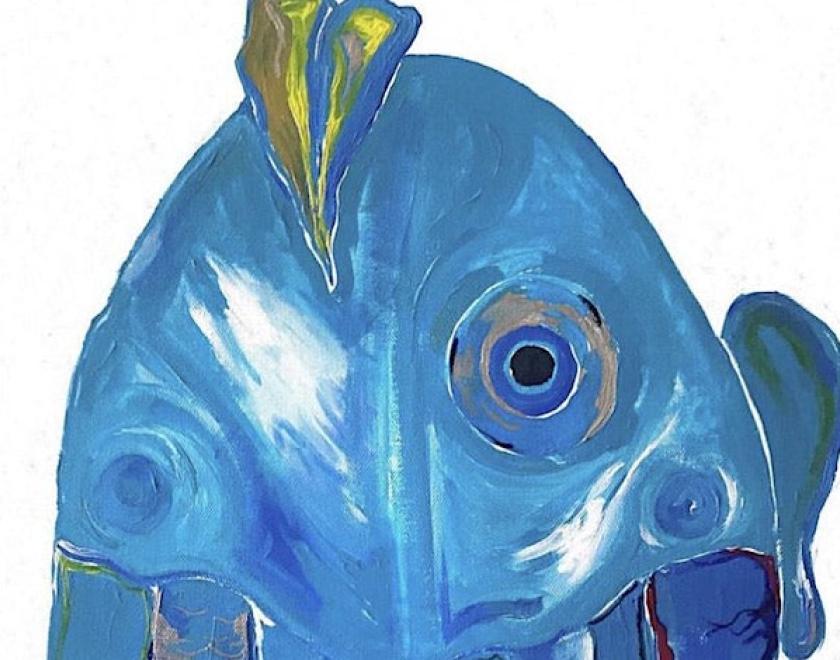 image is a fish head painting 