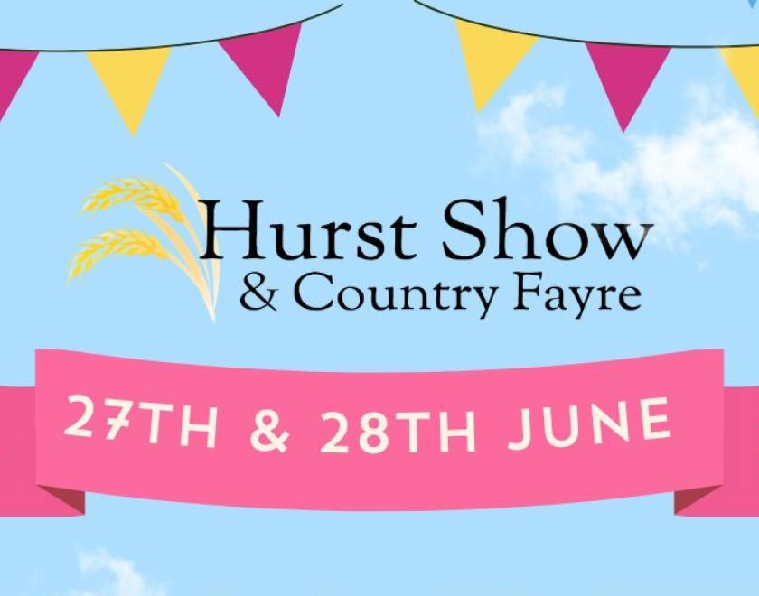 Poster for Hurst Show and Country Fayre with artwork to look like bunting