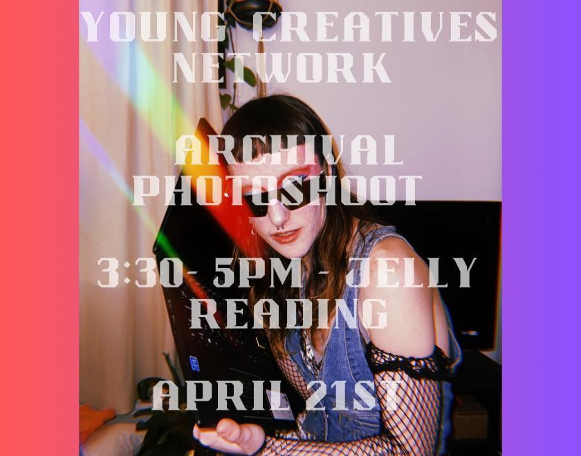 photographic portrait of an artist with sunglasses - surrounded by purple and pink