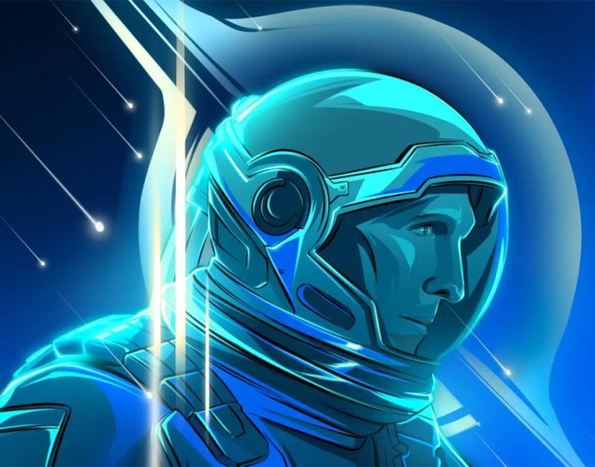 Illustration of Matthew McConaughy in Interstellar, rendered in shares of blue against a starry background