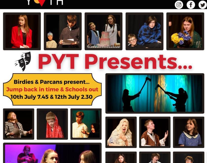 Montage of youth theatre members on stage