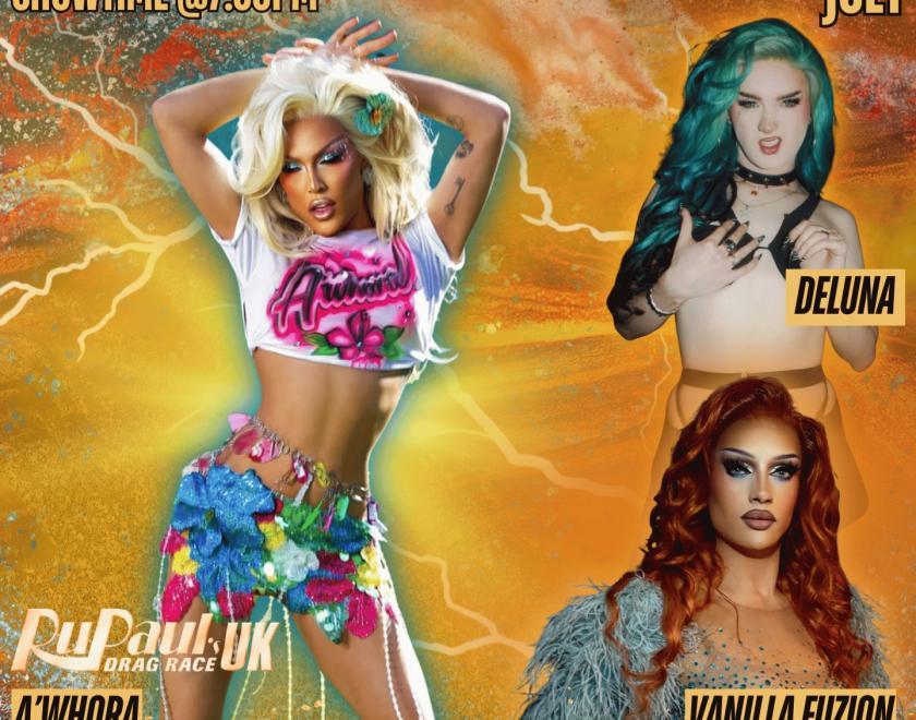 Poster for Kream Cabaret Drag Night with drag queens in sexy outfits