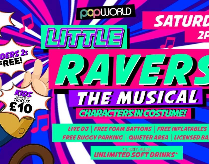 Banner for Little Ravers: The Musical with a cartoon monkey dressed as a character from Hamilton