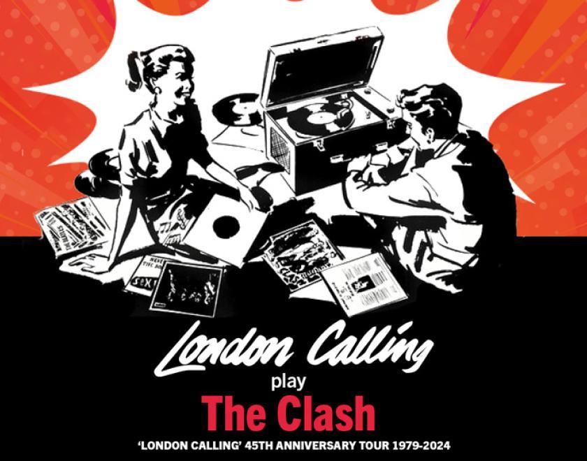 poster featuring a drawing of two youths listening to a vintage record player, surrounded by records