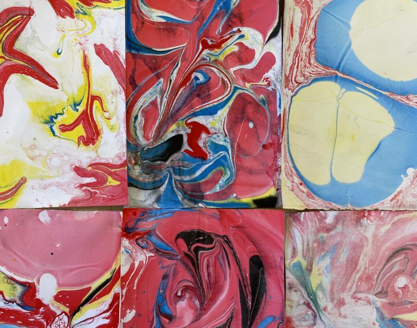 Image of a different pieces of marbled paper. 