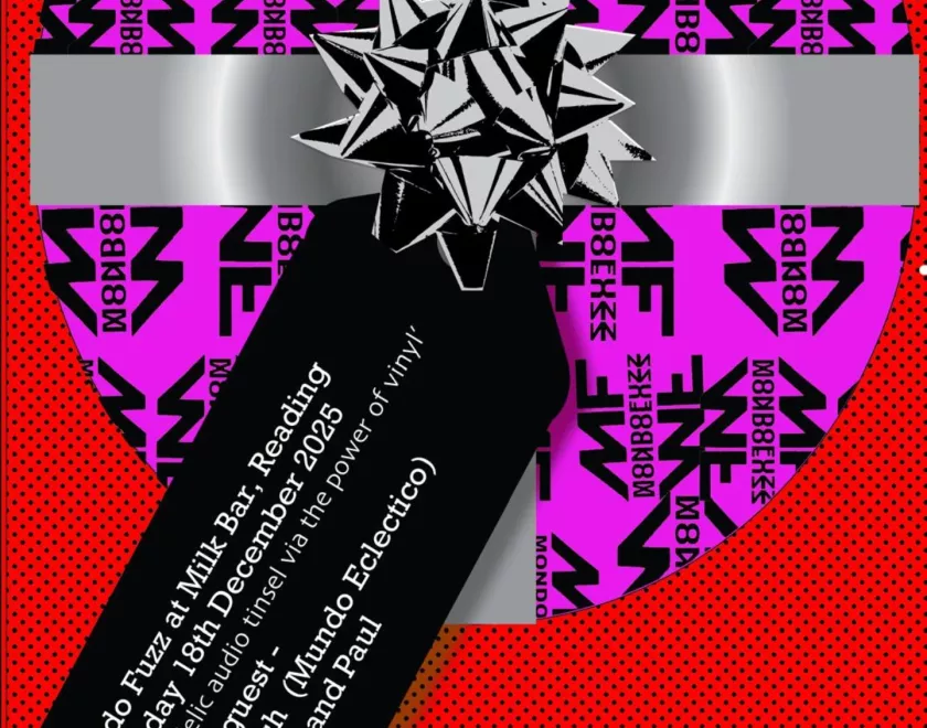 Poster designed to look like an LP wrapped up as a Christmas present