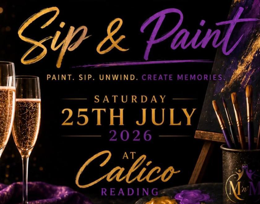AI generated poster featuring images of prosecco glasses and paint brushes