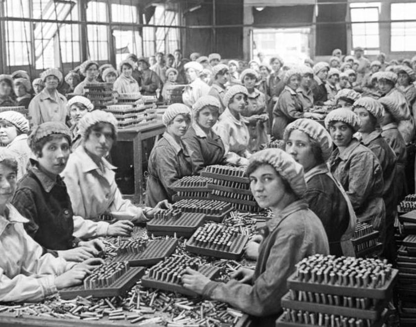 munition workers in an ammunition factory