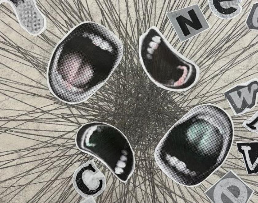 art work mono print and collage of mouths