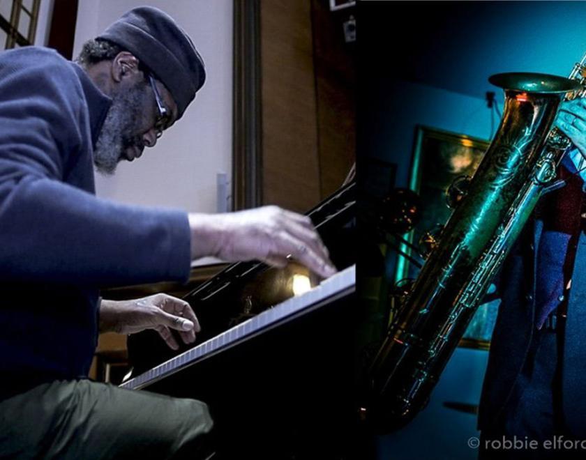 Musicians Pat Thomas on the piano and Tim Hill on the saxaphone