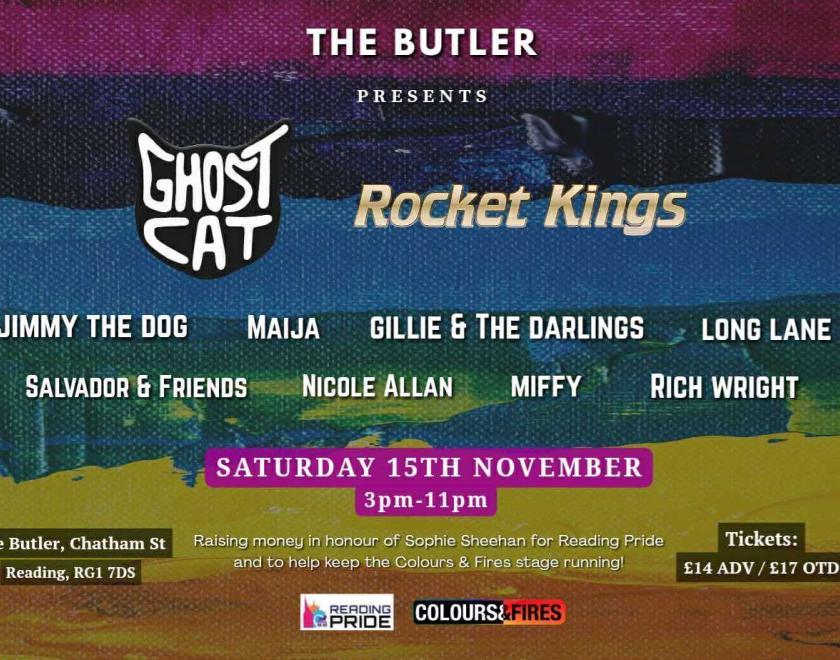 Reading Pride Fundraiser All-Dayer listing the acts performing