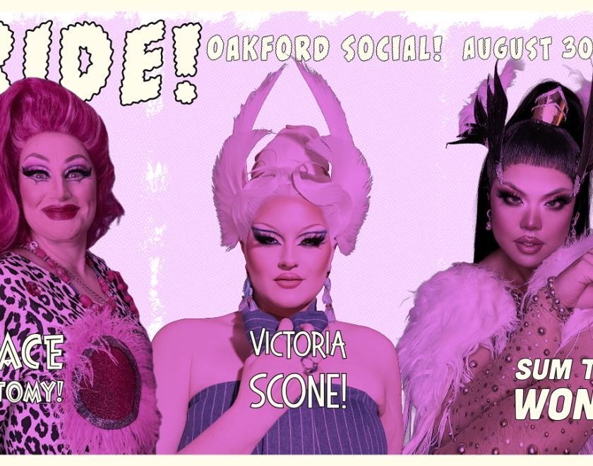Drag queens Sum Ting Wong, Grace Anatomy & Victoria Scone in full costume and makeup
