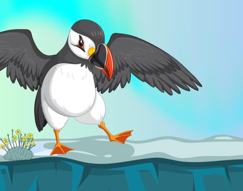 cartoon puffin on ice