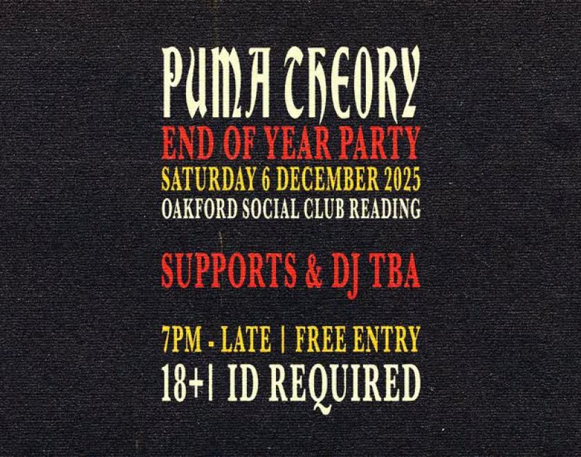 poster for Puma Theory's End of Year Party with details of the event
