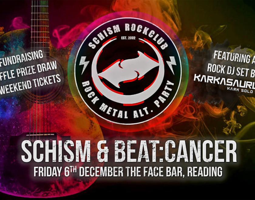 Schism rock club and BEAT:CANCER logos