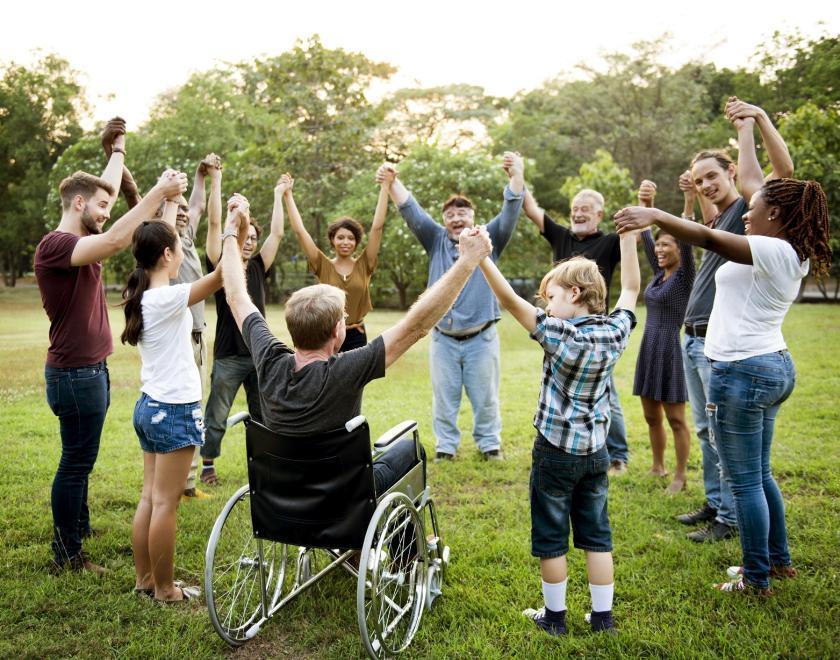 Group of people celebrating in nature