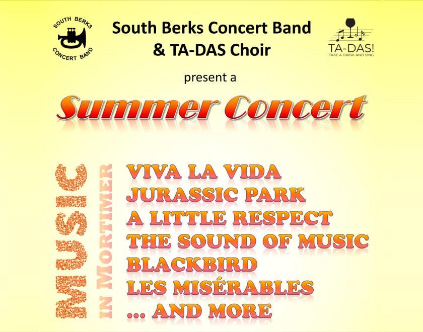 poster for Summer Concert with South Berks Concert Band and TA-DAS Choir featuring both groups' logos