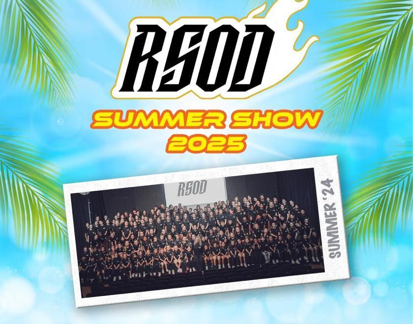 Reading School Of Dance Summer Show 2025 logo and a big class image of all the dancers