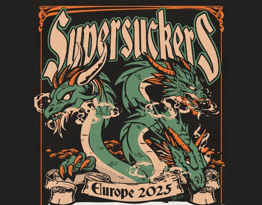 Supersuckers poster with a drawing of a two-headed dragon