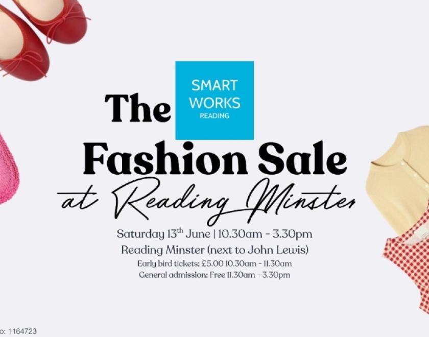 Smart Works Reading Spring Fashion Sale poster with images of women's clothes, shoes and bags