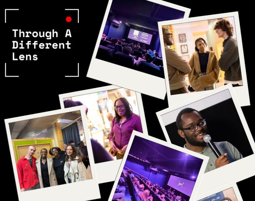 Collage of pictures of previous events, stylised to look like polaroid photos