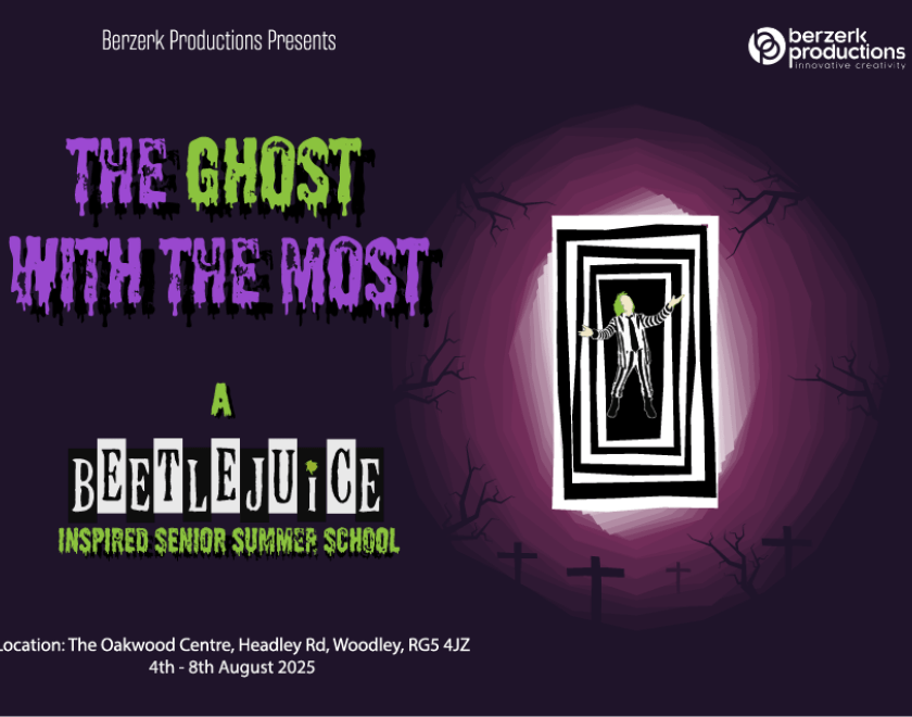 Beetlejuice standing in the middle of a black and optical frame