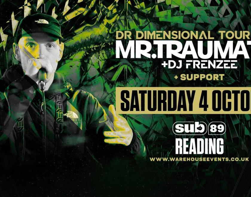 Green-tinted poster featuring rapper Mr Traumatik