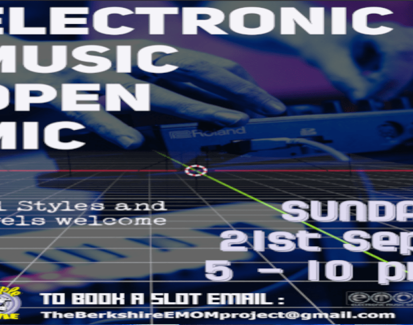 BERKSHIRE EMOM (Electronic Open Mic) Techno / EDM / Experimental / Ambient / Chiptune / Live Coding & Looping / Field Recording / Industrial To book a Slot Email : theberkshireemomproject@gmail.com 5pm to 10pm - FREE ENTRY / 18+ ID Required