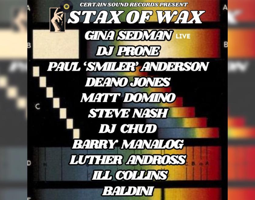 Stax of Wax poster with list of DJ names