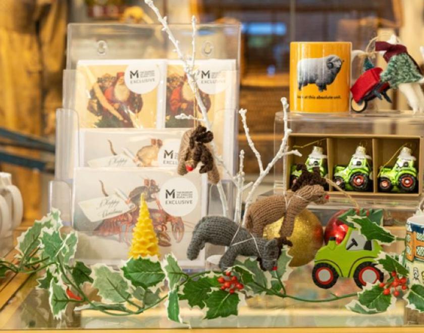 Christmas items for sale at The MERL gift shop