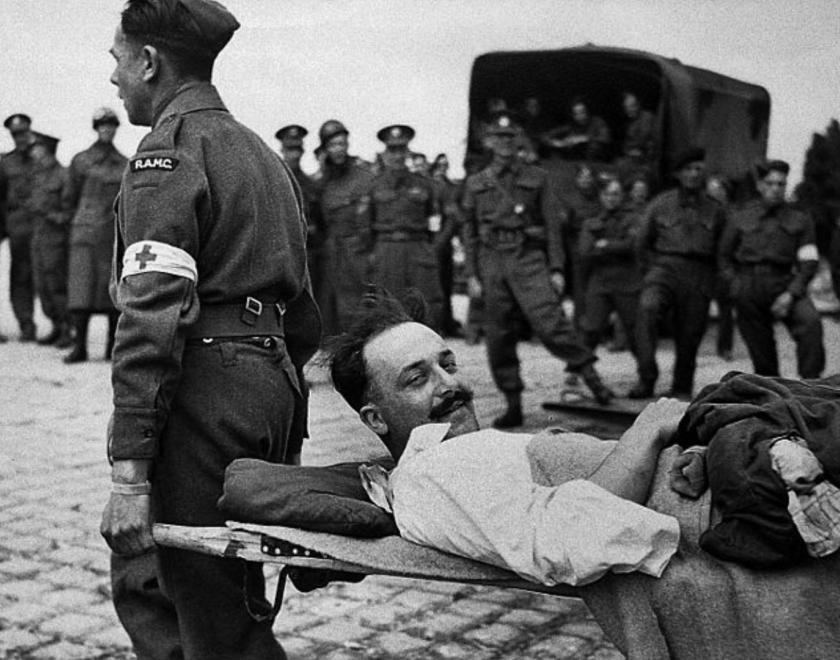 wounded soldier being carried - World War One